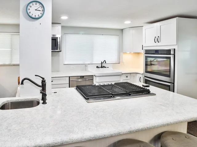 Kitchen with double ovens.