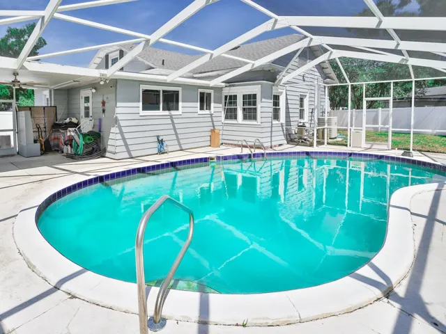 Enclosed pool.