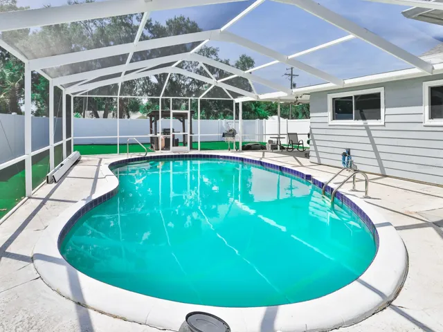 Enclosed pool.