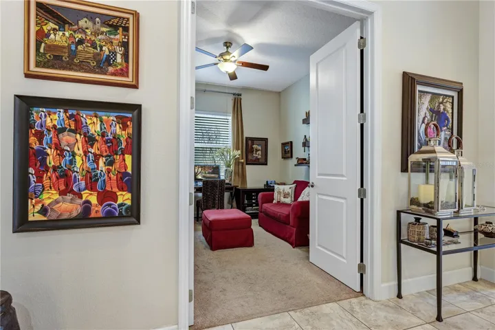 Hall entryway to den