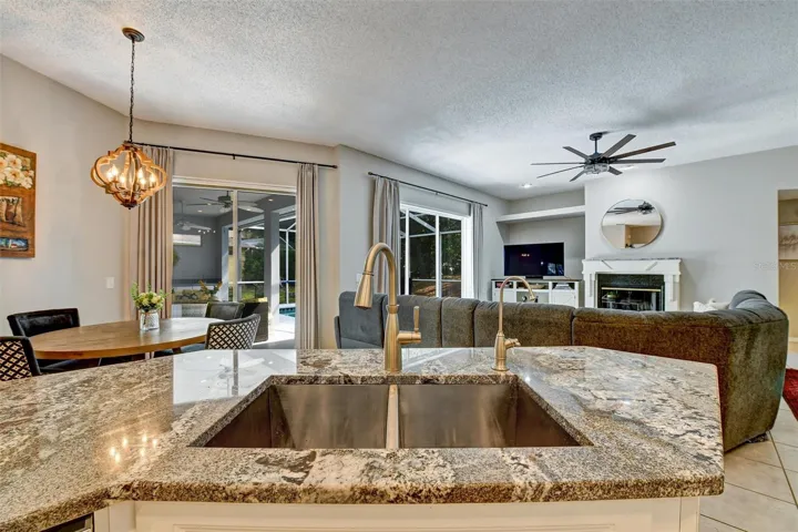 View of Family area and Pool from the kitchen