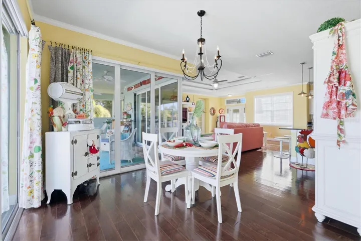 Dining area overlooking the lanai and canal