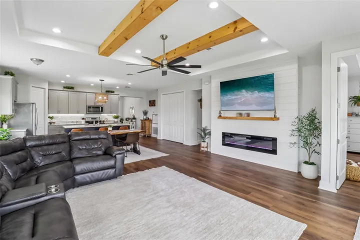 Fully functional modern electric fireplace with ambient lighting