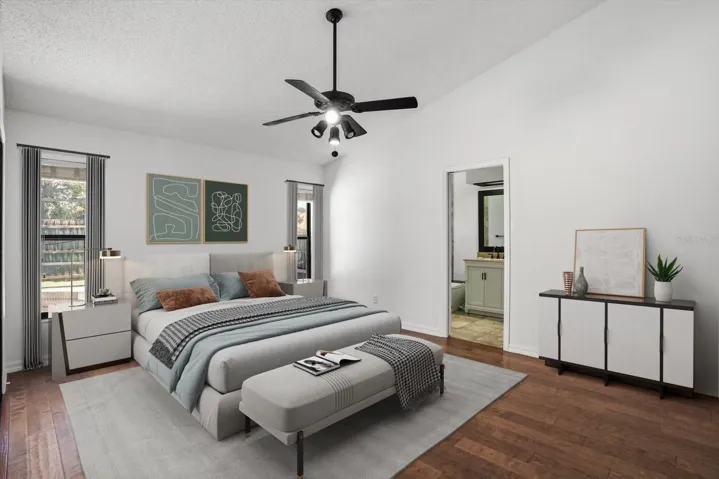 Primary bedroom staged