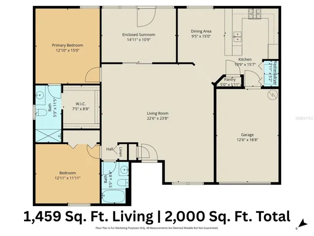 Floor Plan,,, 2BD/2BA w/ Enclosed Sunroom