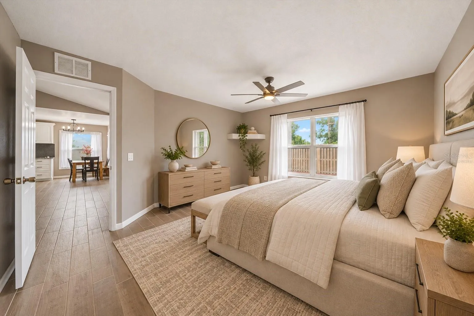 Virtually staged primary bedroom