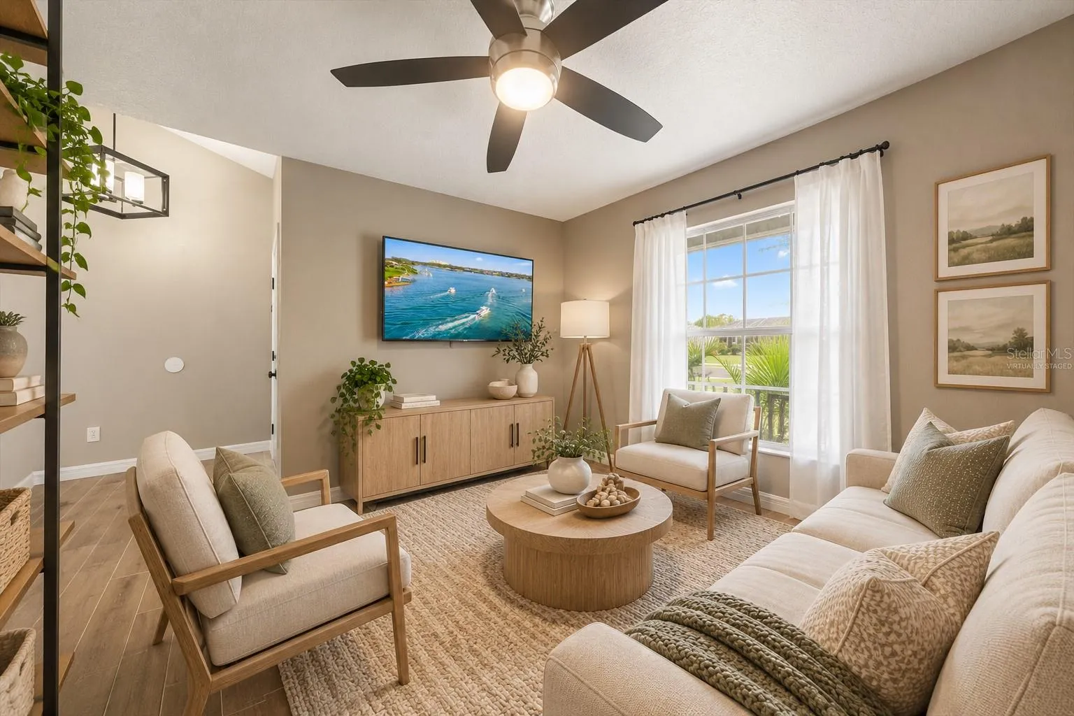 Virtually staged sitting room - den/office