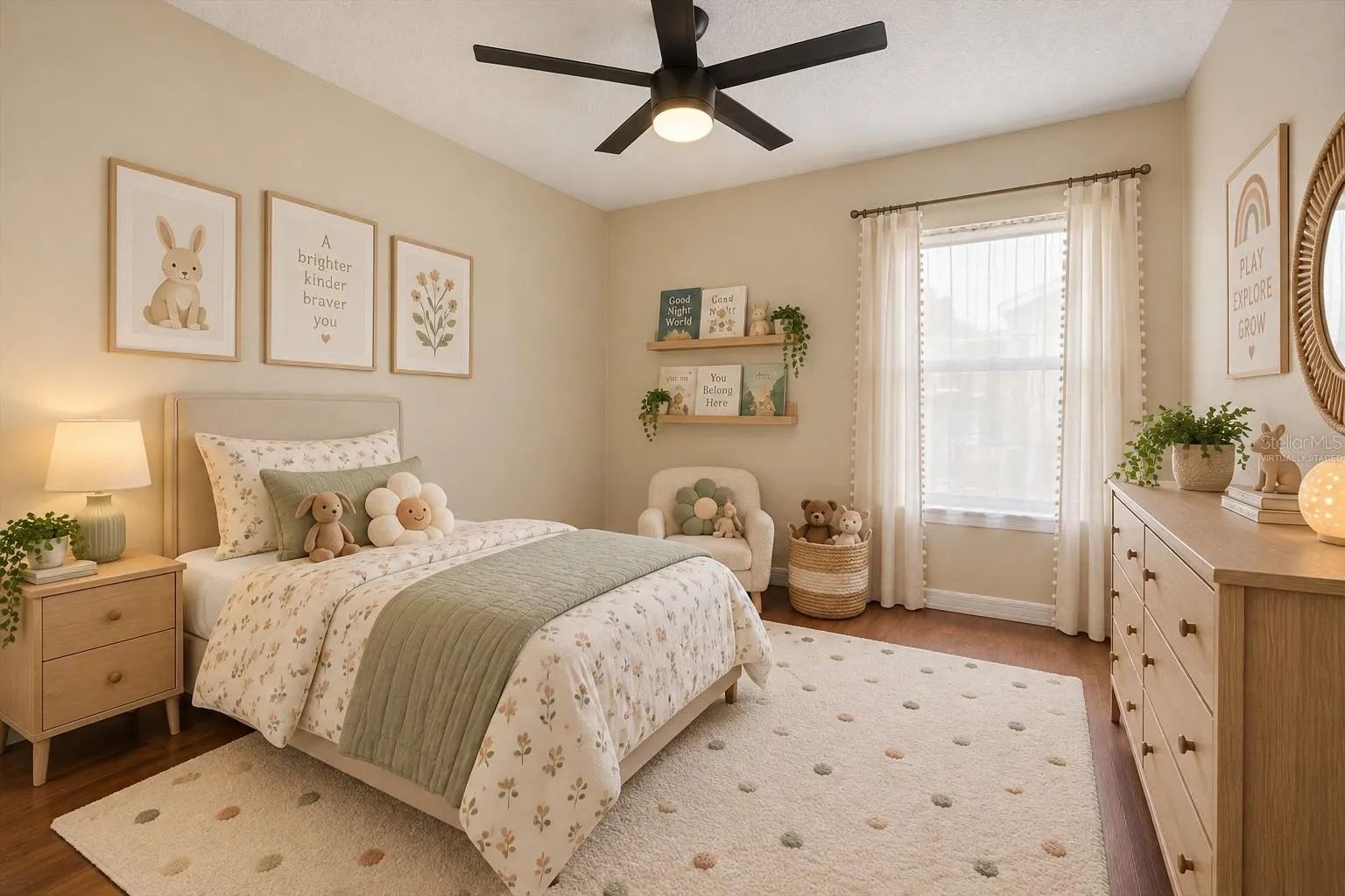 Virtually staged 3rd bedroom with built-in closet