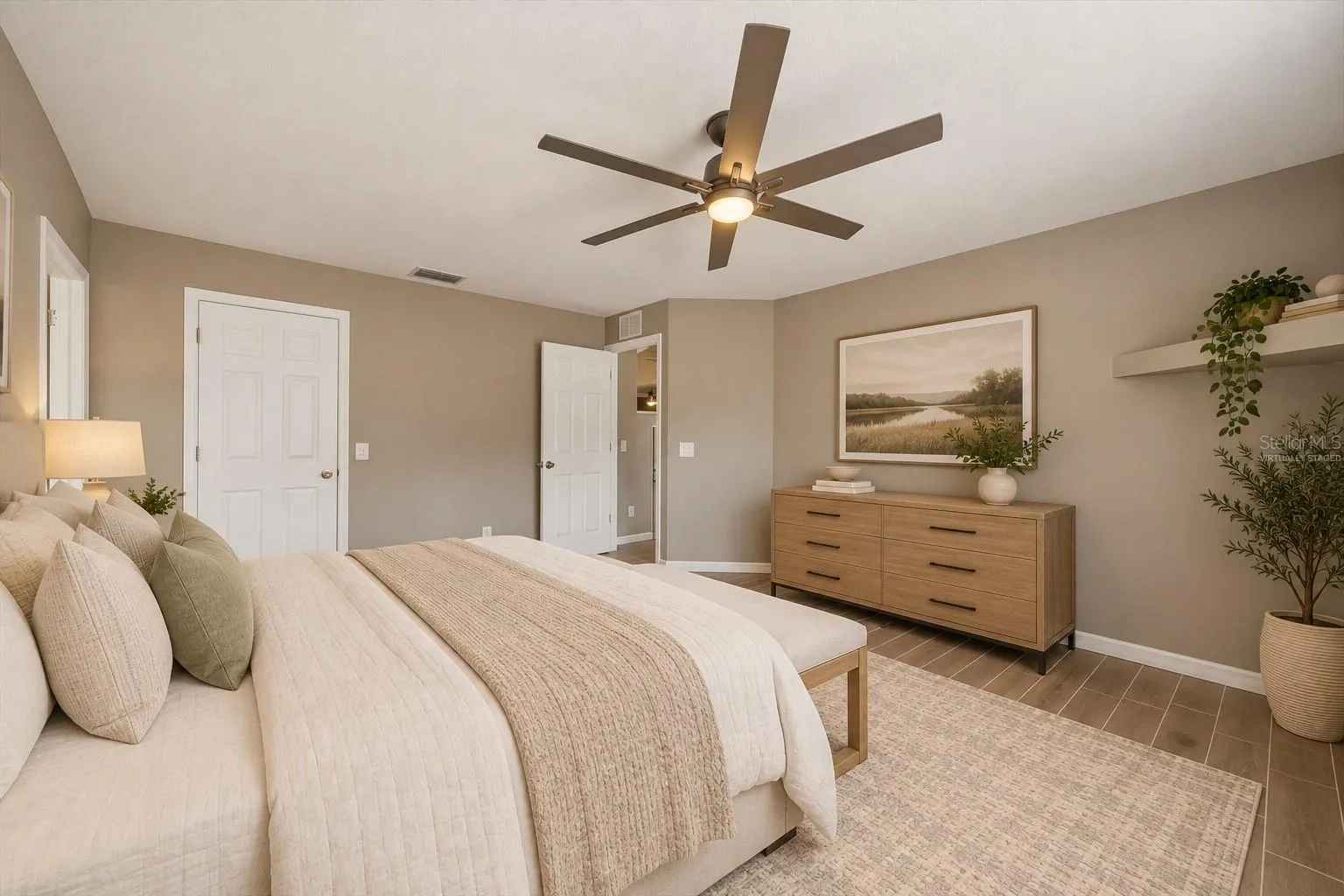 Virtually staged primary bedroom