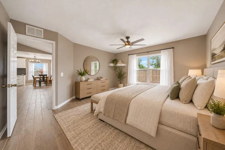 Virtually staged primary bedroom