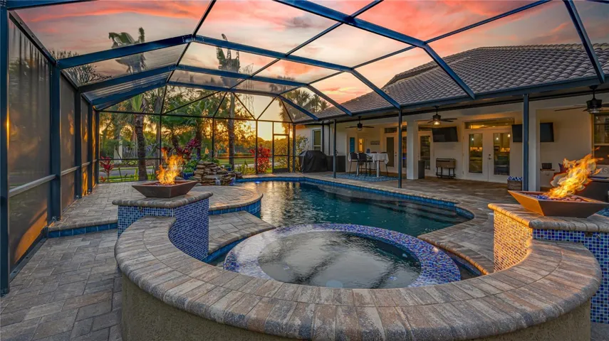 Pool/Spa/Waterfall at Sunset