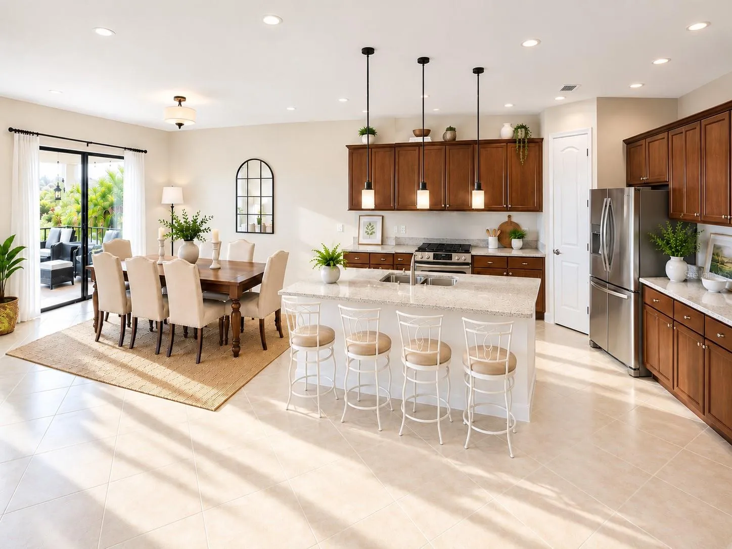 Bright open-concept kitchen and dining