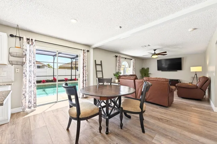 Breakfast nook overlooks the pool.