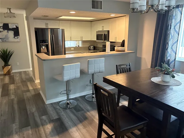 View of kitchen from dining area.
