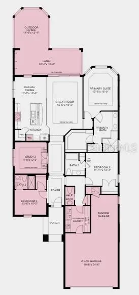 Additional highlights include: whole house tray ceiling package, pocket sliding doors located near great room, outdoor kitchen rough-in, bedroom with full bathroom in place of flex, study in place of dining room, whole house interior door upgrade 8' package, single pocket door at bath two