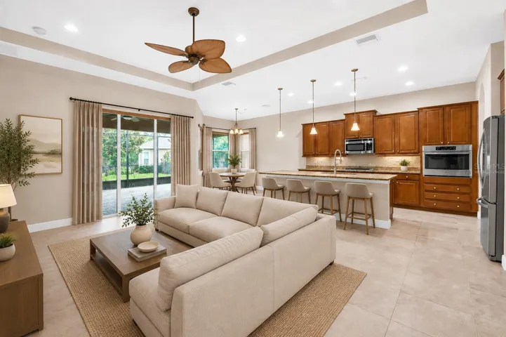 VIRTUALLY STAGED LIVING ROOM / KITCHEN / DINING