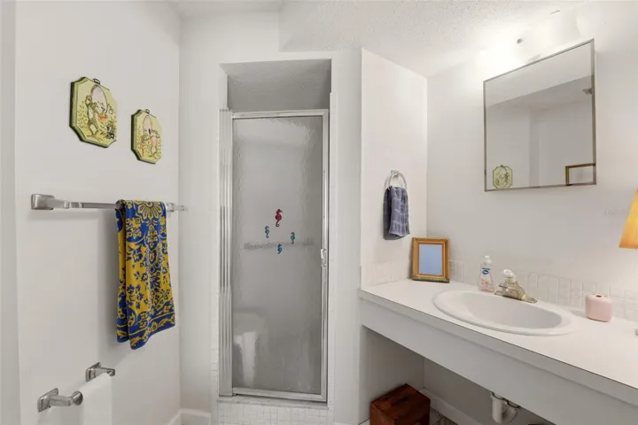Primary bath with tiled shower