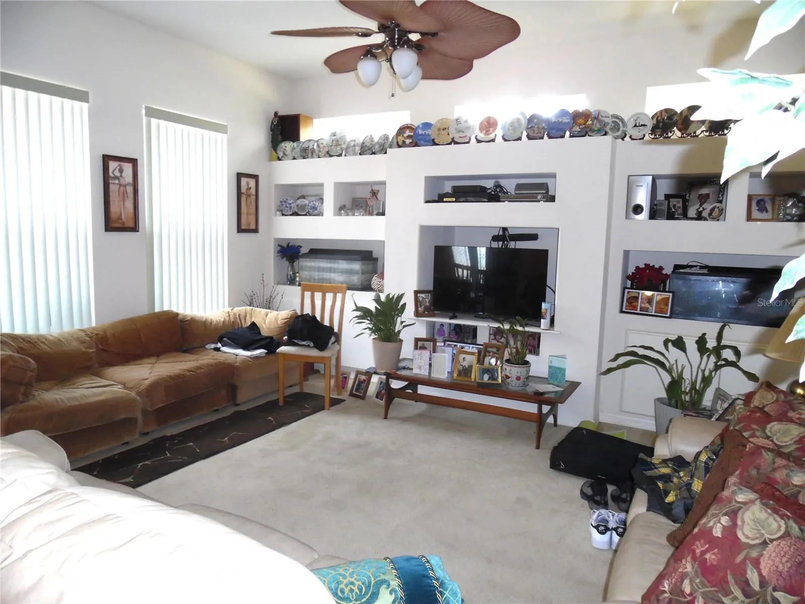 Family Room with built in shelves