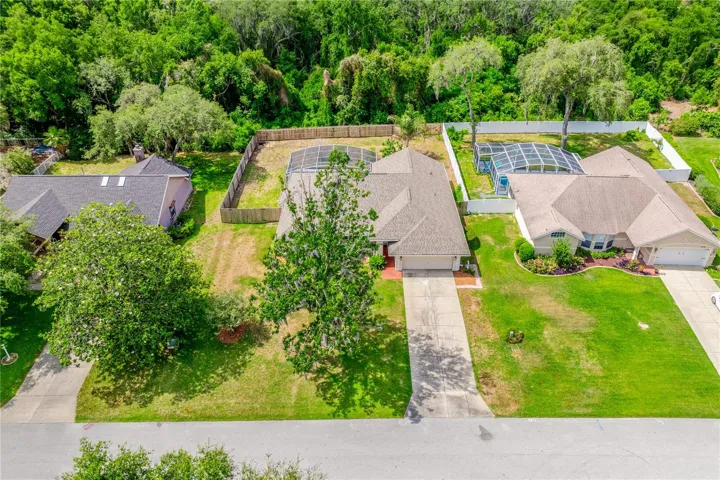 Aerial view of the front of the home.
