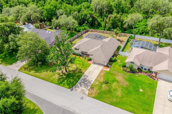 Aerial view of the front of the home.