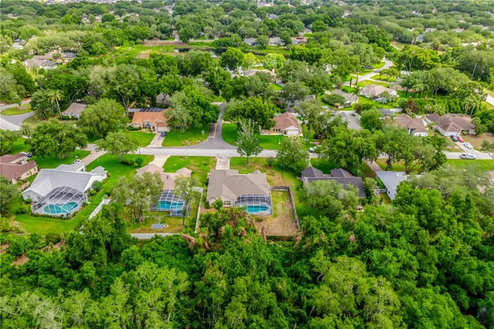 Aerial view of the home and neighborhood.