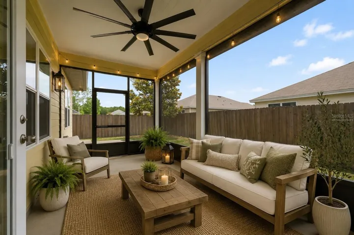 Screened-in back porch virtually staged