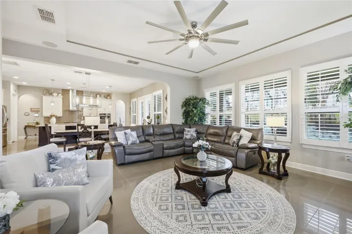 Family Room with In-ceiling Speakers for Entertainment