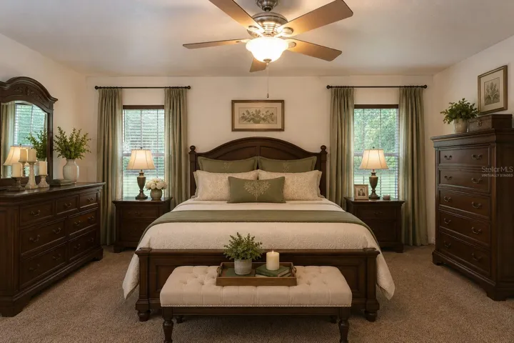 Virtually staged primary bedroom