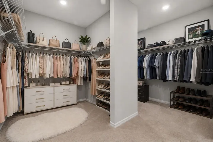 Virtually staged primary closet