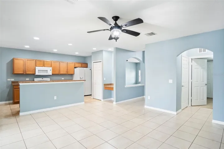 View of the kitchen from the corner of the living room