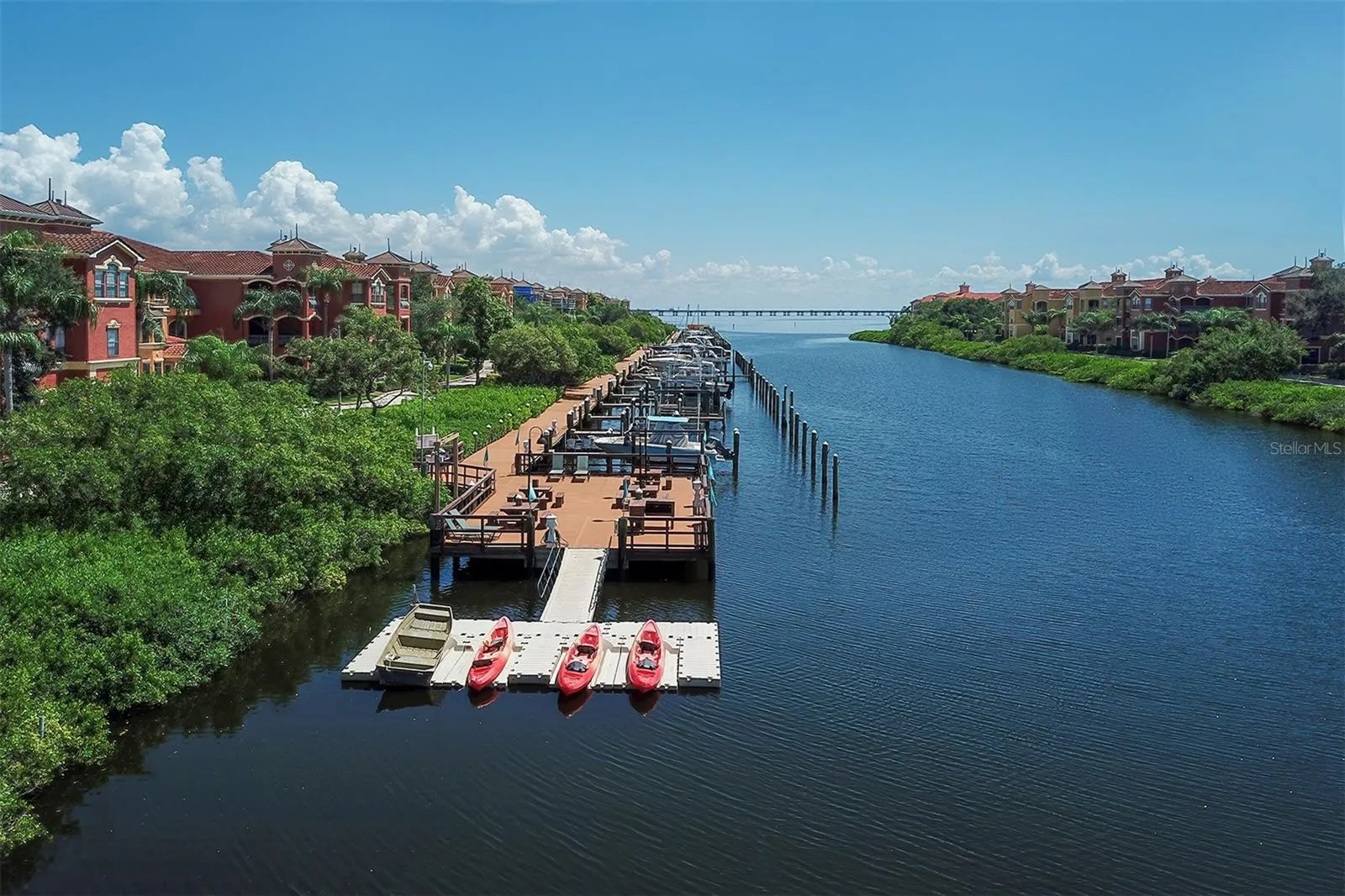 Kayak pavilion and docks to the left that run along the waterway to the end of the community are under construction and inaccessible at this time