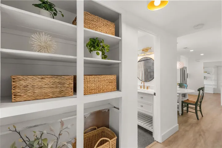 Hallway with built-in shelving