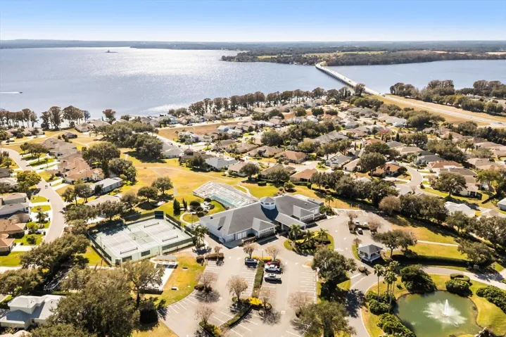 Aerial view showcasing Royal Harbor's location near the shores of Lake Harris and Central Florida's Chain of Lakes.