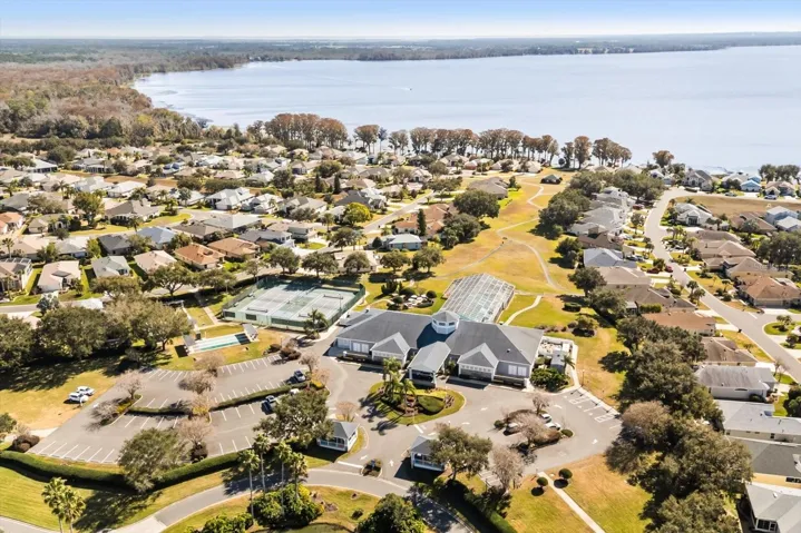 Aerial view showcasing Royal Harbor's location near the shores of Lake Harris and Central Florida's Chain of Lakes.