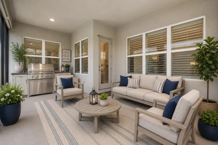 Screened in patio with plenty of room for your BBQ and patio furniture (virtually staged)
