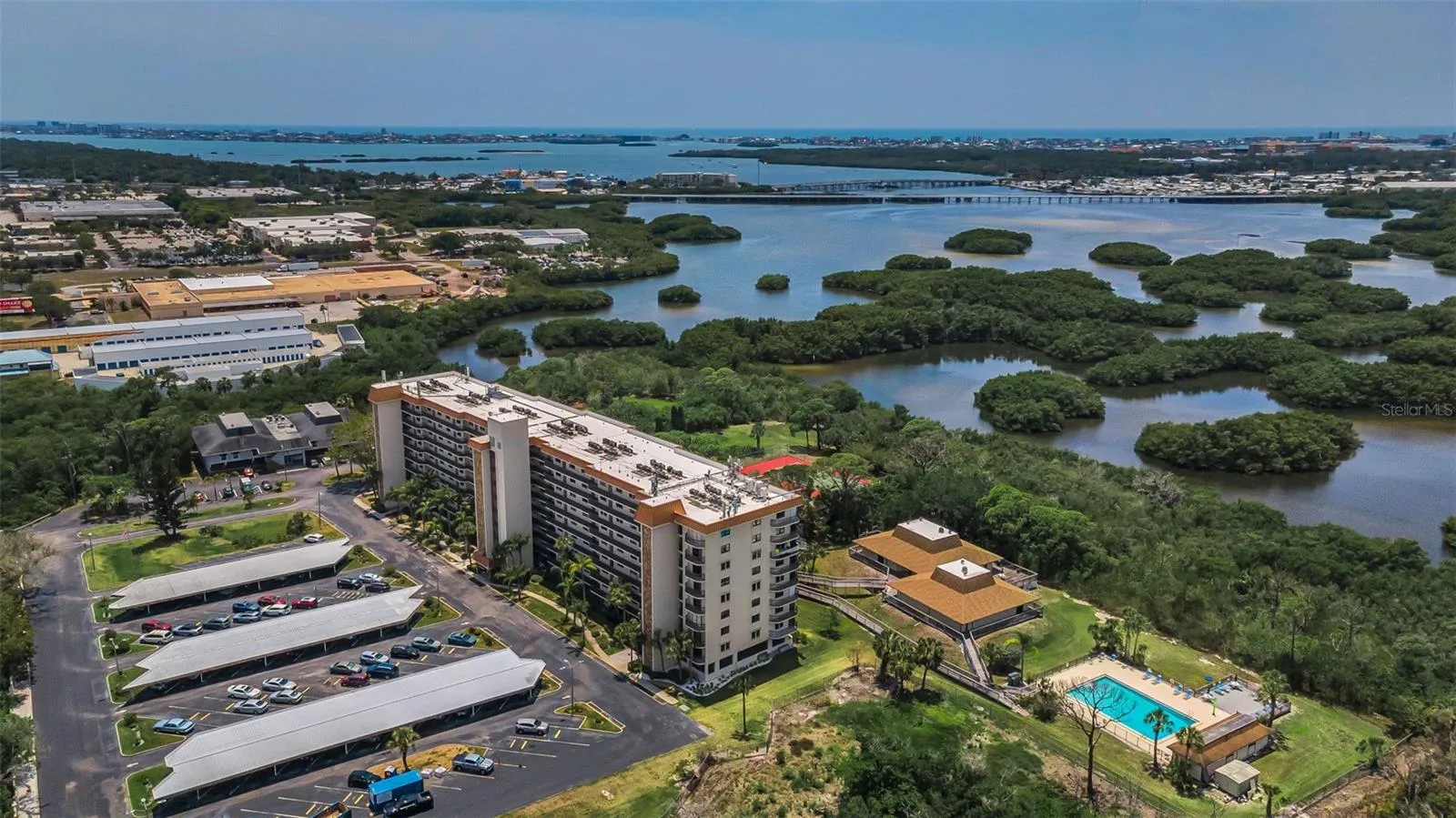 Close up view of Otter Key, the Association recreation areas, the huge heated pool, tennis &amp; pickleball courts, Cross Bayou and Ocean waters beyond!