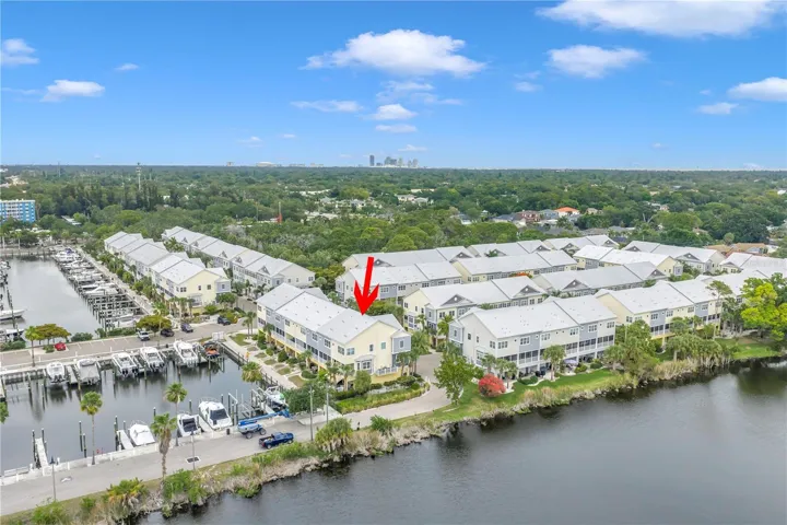 Aerial view with downtown St Pete on the horizon