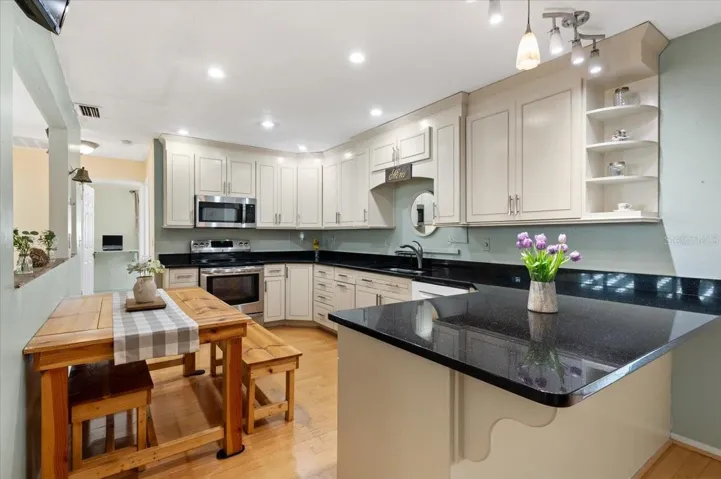 Kitchen space with bar seating
