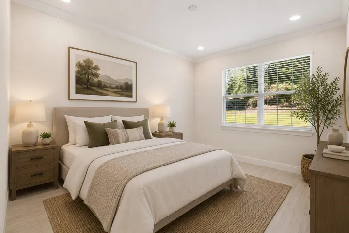 Spacious second bedroom with large window and natural light