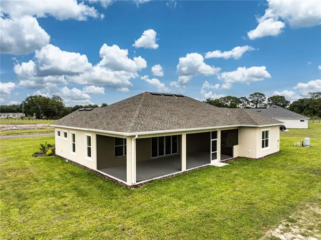 Overhead view of rear-side view of home