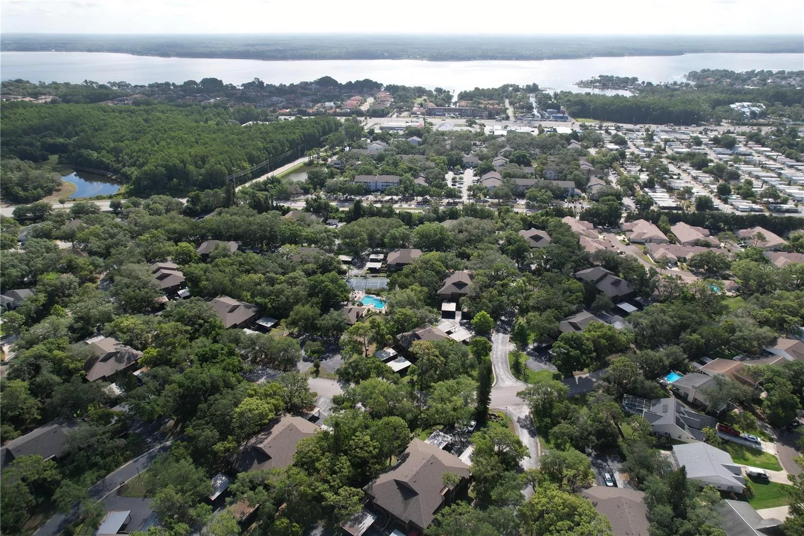Aerial view with Gulf in background
