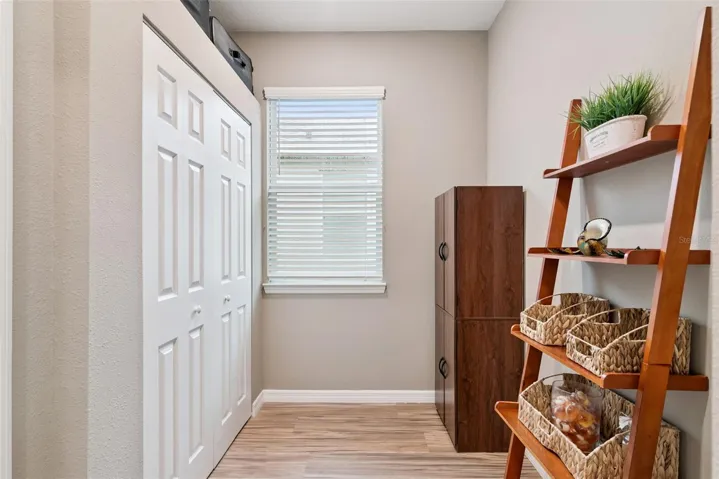 The BONUS/FLEX room - an ideal space for home office or hobby - offers an added storage closet. Just to the left (NOT SHOWN here) a laundry closet houses a fullsize stackable washer & dryer.