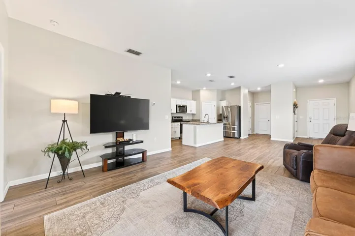 Open living and dining.