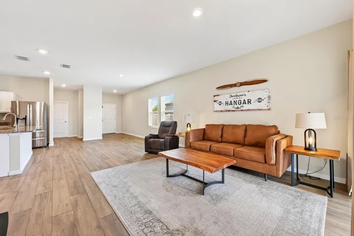 Open living and dining.