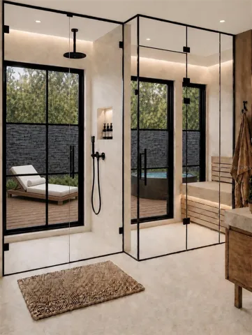 Primary bath shower sauna exterior spa
