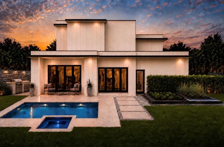 Backyard, pool, hot tub and garden