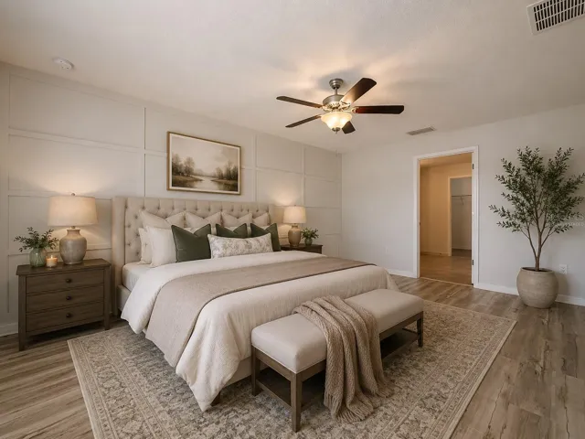 Virtually staged master bedroom with amazing en-suite bath and WIC.