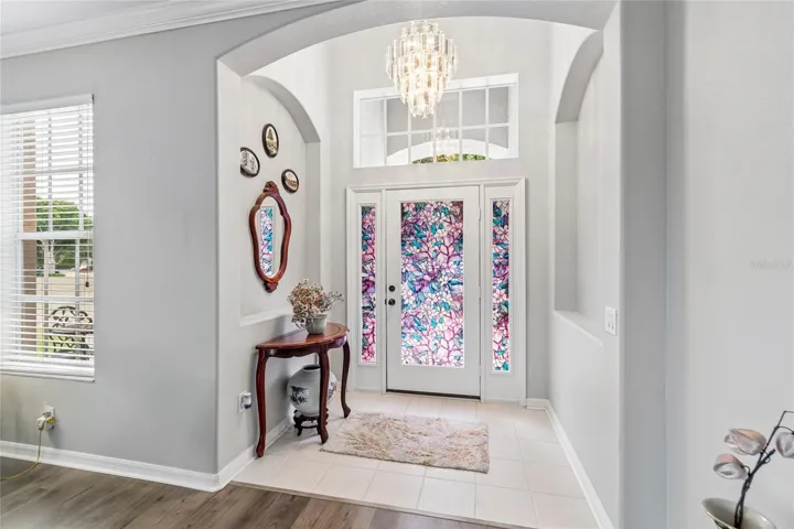 Foyer with beautiful chandelier
