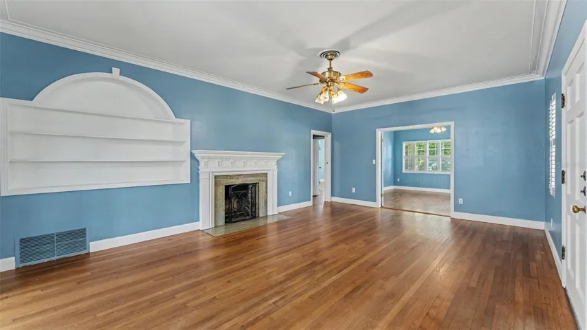 Living Room with Wood Burning Fireplace