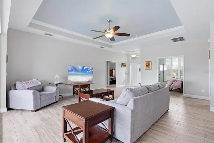 The Office / Den is in the facing the front lawn and located off the living room.